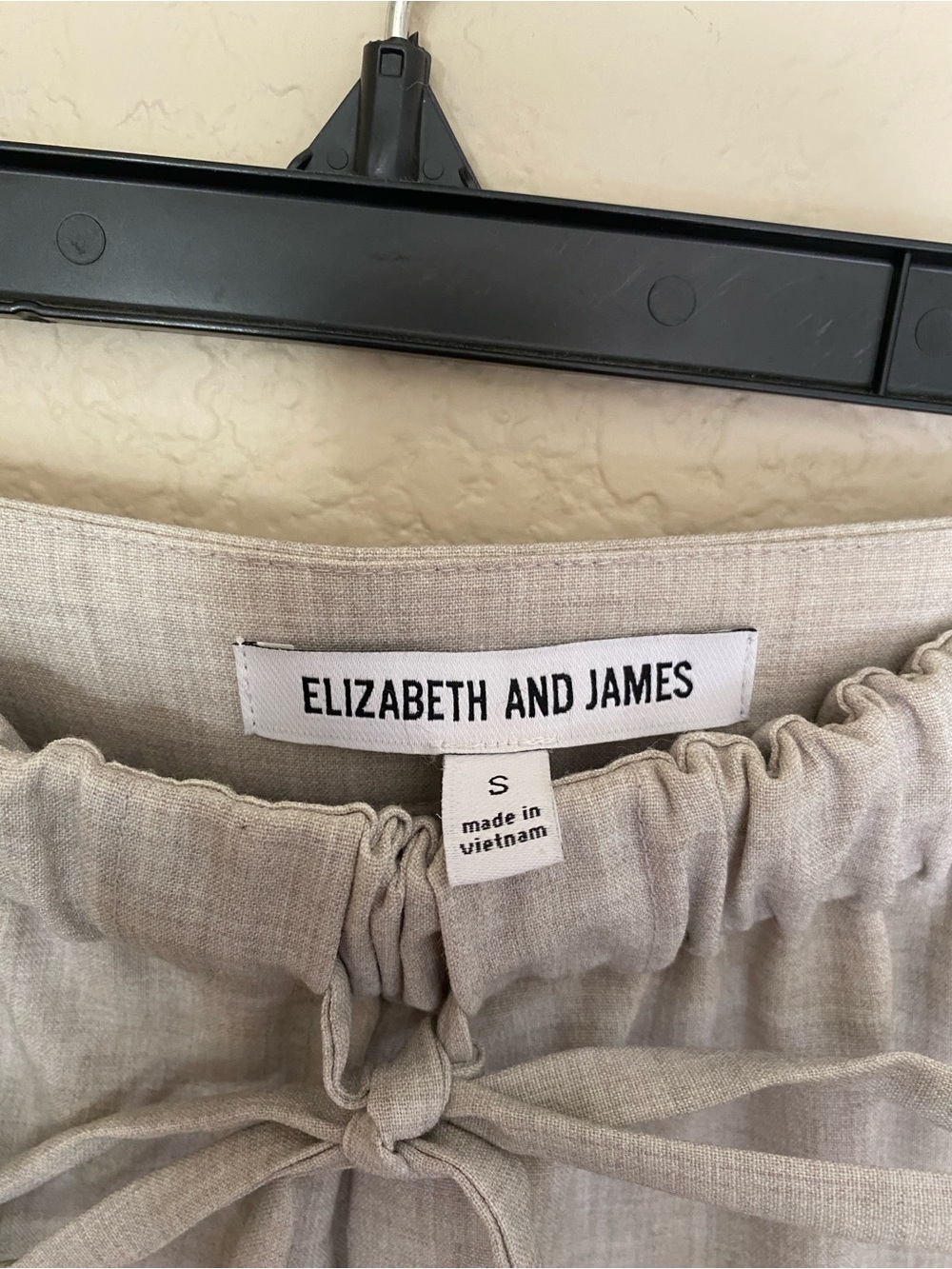 Elizabeth & James high waisted Beige Linen-Blend Drawstring trousers minimalist